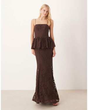 ASOS Asos Design Tall Structured Lace Maxi Dress With Volume Godet Bodice - Brown