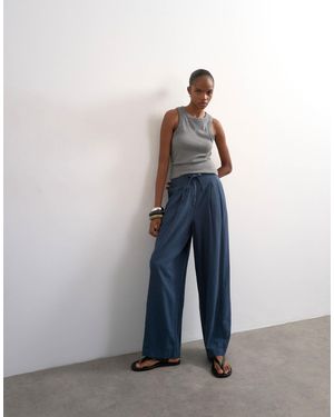 TOPSHOP Linen Balloon Trouser With Tie Waist - Blue