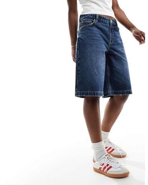 Bershka Baggy Longline Denim Shorts - Blue