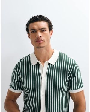 New Look Knitted Stripe Button Through Shirt - Green