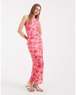 Pieces Ruched Midi Dress - Pink