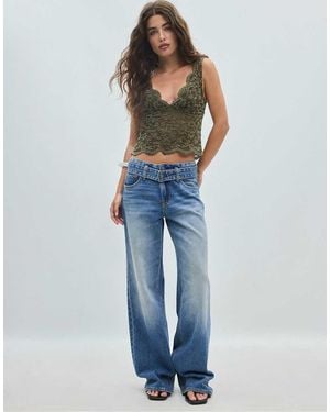 Stradivarius Wide-strap Lace Top - Blue