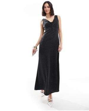 Brave Soul Polka Dot Sleeveless Satin Dress - Black