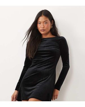 Nobody's Child Petite Bobbie Velvet Boat Neck Mini Dress - Black