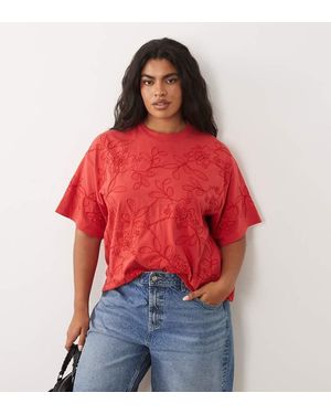 ASOS Asos Design Curve Boxy Tee With Embellished Beaded Flowers - Red