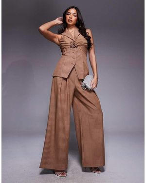 ASOS Co-Ord Wide Leg Trousers With Ruched Waistband Detail - Brown
