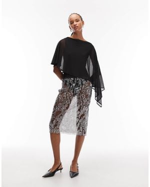 ASOS Sheer Sequin Mesh Knee Length Midi Skirt - Black