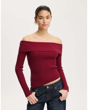 Cotton On Asym Rib Off Shoulder Knit - Red
