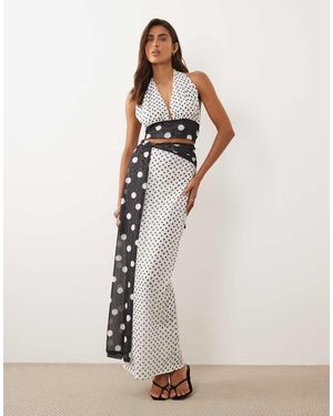 Murci Maxi Rok Met Gedrapering Aan De Taille, Contrast En Stippen Zwart-Wit, Deel Van Co-Ord Set