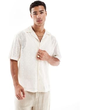 River Island – boxy-fit-hemd aus häkelstoff - Weiß