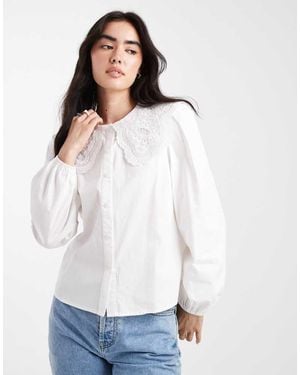 New Look Embroidered Collar Shirt - White