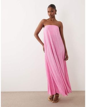 ASOS Plisse Bandeau Trapeze Midi Dress - Pink