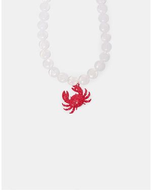 Stradivarius Collana Rossa Con Granchio Di Strass - Bianco