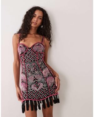 ASOS Camisole-minikleid mit fransen und verzierungen - Pink