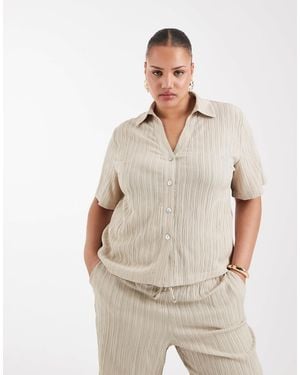 ONLY Crinkled Textured Short Sleeve Shirt Co-Ord - Natural