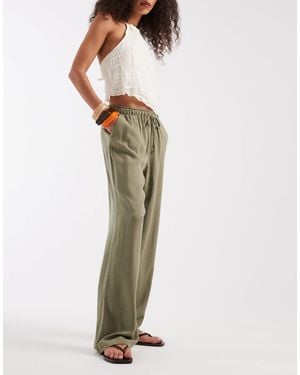 ONLY Linen Mix Pull On Wide Leg Trouser - Green
