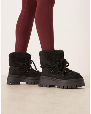 ASOS Acclaim Shearling Lace Up Snow Boots - Black
