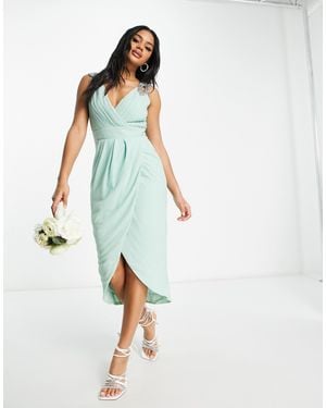 TFNC London Bridesmaid Wrap Front Chiffon Midi Dress With Embellished Shoulder Detail - White
