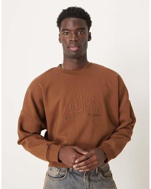 ASOS Felpa Oversize Corta Con Spalle Scese E Ricamo - Marrone