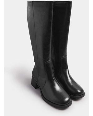 Yours Clothing Square Toe Knee High Boots - Black