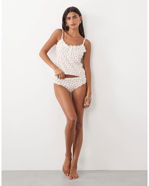 Wednesday's Girl Wednesdays Girl Lace Edged Cami Top And Brief Set - White