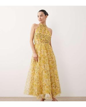 LACE & BEADS Tulle High Neck Midi Dress - Metallic