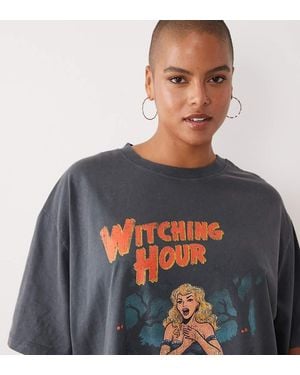 ASOS Asos Design Curve Oversized T-Shirt Met Witching Hour-Print - Grijs