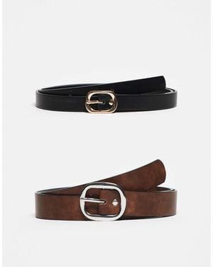 ASOS Waist And Hip 2 Pack Skinny And Wide Jeans Belt - Black