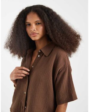 Vero Moda Cheesecloth Textured Boxy Shirt Co-ord - Brown