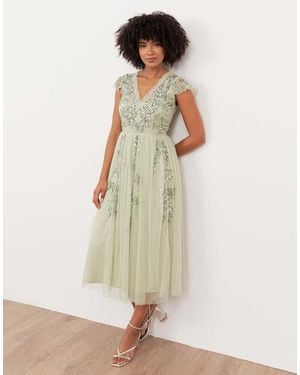 Maya Embellished Tulle Midi Dress - Natural