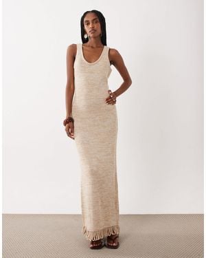 ASOS Twisted Knit Maxi Fringe Dress - Natural