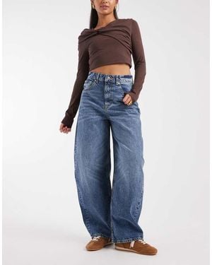 ASOS High Waisted Barrel Leg Jeans - Blue