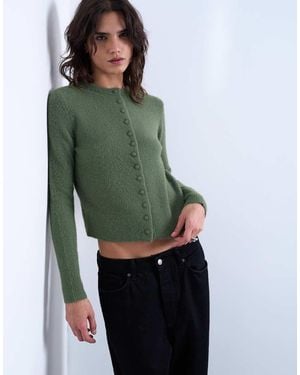 TOPSHOP Knitted Covered Button Cardigan - Green