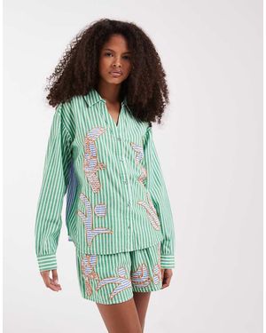 River Island Camicia A Righe Decorata Con Tucani - Verde