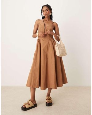 Threadbare Vestido Midi Con Cintura Caída De Tejido Rico En Algodón De - Neutro