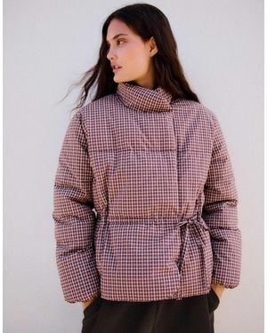 Bershka Oversize karierte zweireihige steppjacke - Lila
