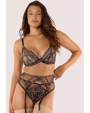 Playful Promises Ramona Leopard Suspender Belt - Brown