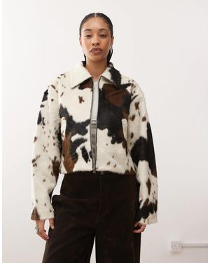 Noisy May Pony Hair Racer Jacket - Natural