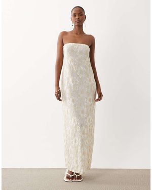 South Beach Glitter Lace Bandeau Maxi Dress - White