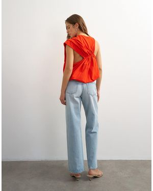 TOPSHOP Asymmetrisches t-shirt mit raffungen am rücken - Rot