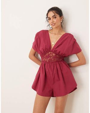 ASOS V Neck Lace Waist Romper - Red