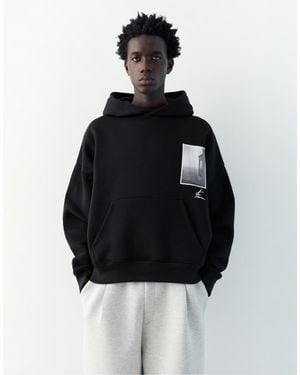 Pull&Bear Graphic Hoodie - Blue