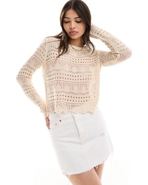 Jdy Boatneck Broderie Long Sleeve Top - White