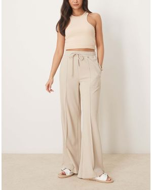 Vila High Waist Wide Leg Seam Front Pants - Natural