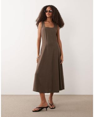 Vila Square Neck Linen-touch Midi Dress - Natural