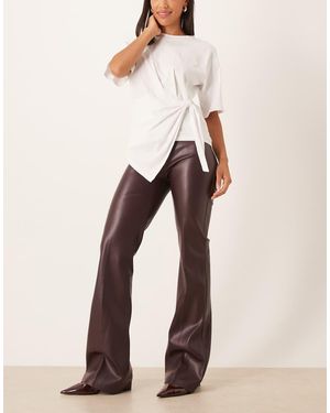 Mango Faux Leather Fla Trouser - Natural