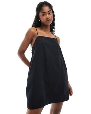 Monki Cotton Poplin Mini Dress With Tie Straps - Blue