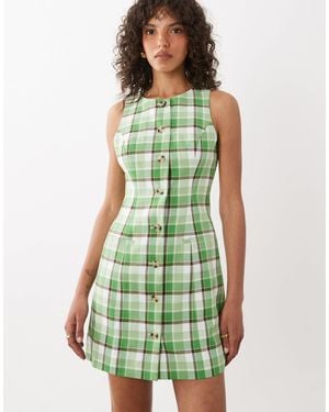 Nobody's Child Ellie Linen Look Button Down Sleeveless Vest Mini Dress - Green