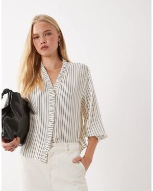 Mango Blouse Zonder Kraag Met Lange Mouwen - Naturel