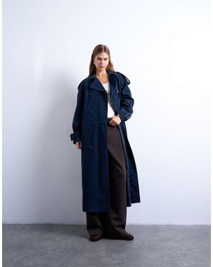 TOPSHOP Longline Oversized Faux Suede Trench Coat - Blue